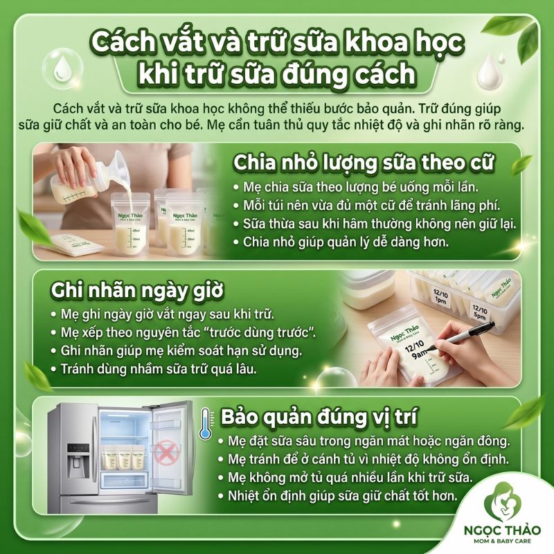 cách vắt sữa và trữ sữa khoa học